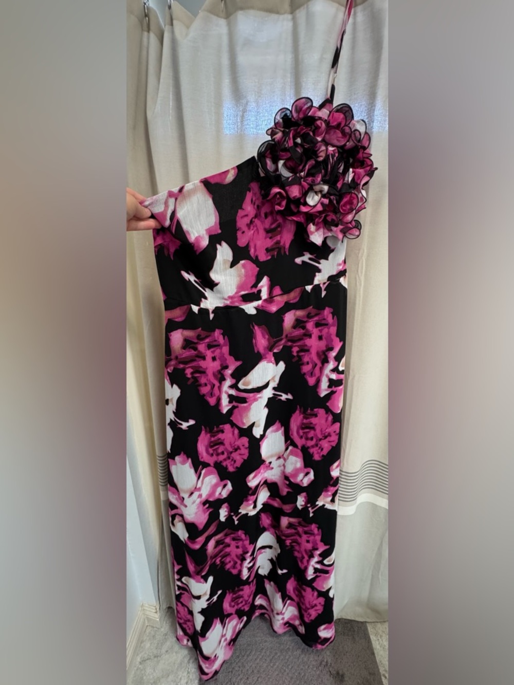 Fashion Nova Black Pink Floral Maxi Dress with Rosette